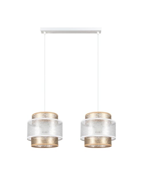 Lange Hängeleuchte Stoff Weiß Gold 48 cm E27 blendarm