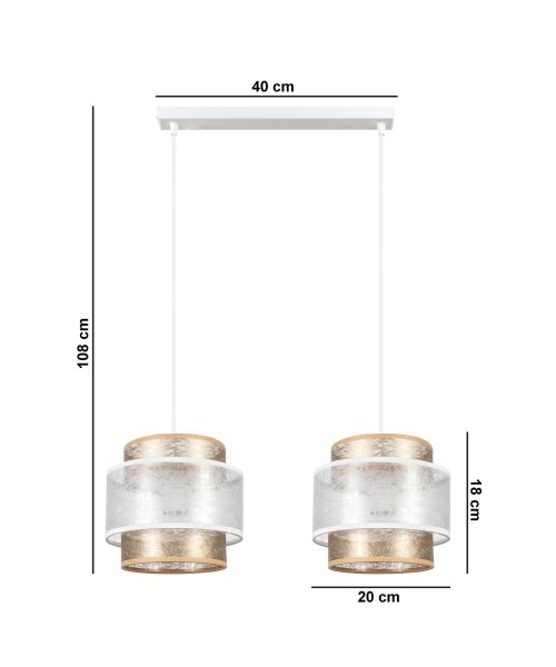 Lange Hängeleuchte Stoff Weiß Gold 48 cm E27 blendarm