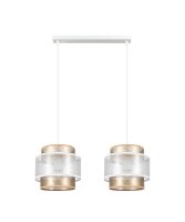 Lange H&auml;ngeleuchte Stoff Wei&szlig; Gold 48 cm E27...