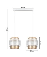 Lange Hängeleuchte Stoff Weiß Gold 48 cm E27...