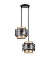 Pendelleuchte Stoff Schwarz Gold B:33 cm E27 blendarm