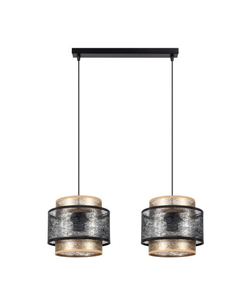 Pendelleuchte Schwarz Gold 2-flammig E27 Stoff blendarm