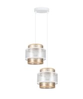 Stoff Pendelleuchte Weiß Gold E27 2-flammig L:33 cm