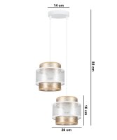 Stoff Pendelleuchte Weiß Gold E27 2-flammig L:33 cm