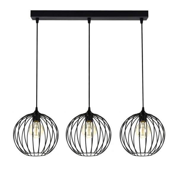 Hängelampe E27 Schwarz Metall 3-flammig L:70 cm Draht