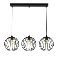H&auml;ngelampe E27 Schwarz Metall 3-flammig L:70 cm Draht