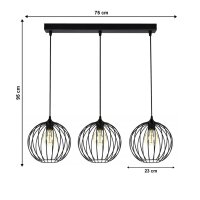 Hängelampe E27 Schwarz Metall 3-flammig L:70 cm Draht