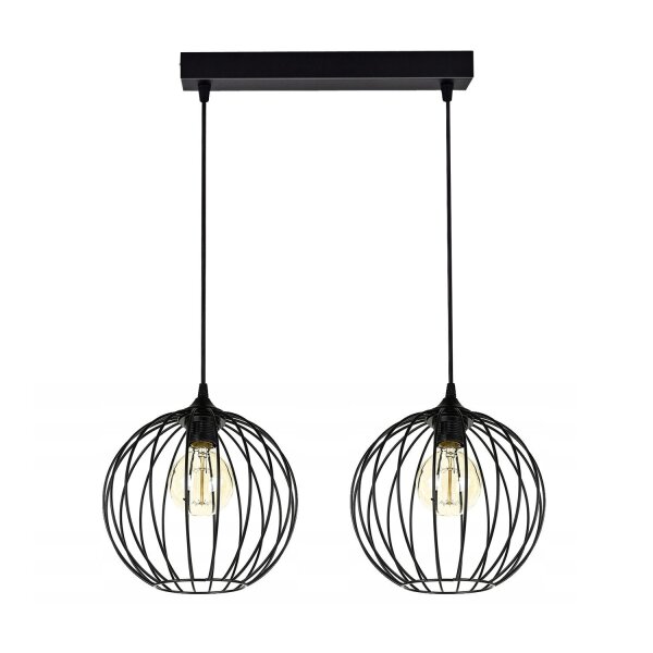 Pendelleuchte E27 Schwarz Metall 2-flammig L:60 cm