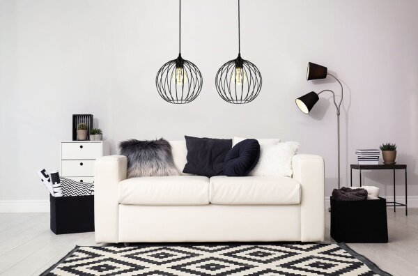 Pendelleuchte E27 Schwarz Metall 2-flammig L:60 cm