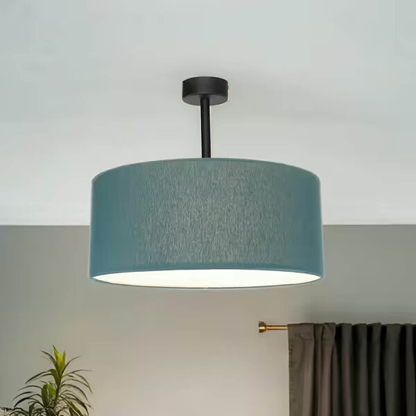 Runde Deckenlampe Stoffschirm in Petrol E27 Ø40 cm