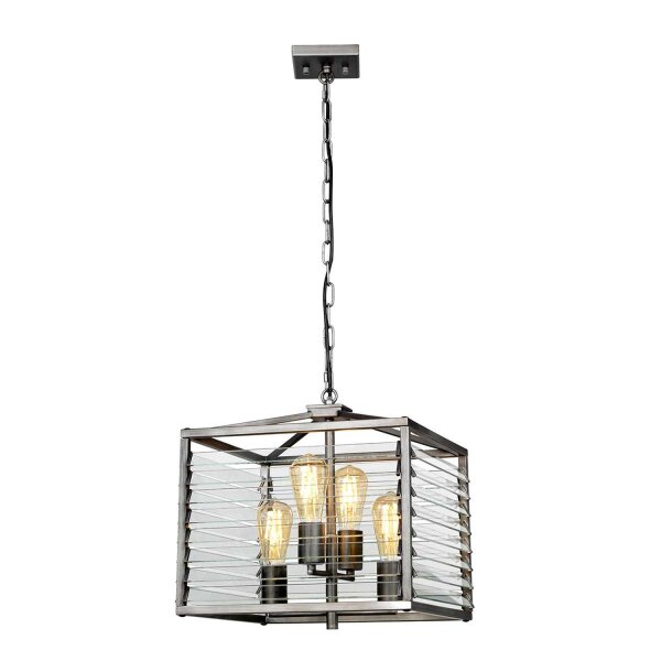 Pendelleuchte Metall Glas B: 39,4 cm Gunmetal Grau 4x E27