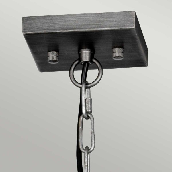 Pendelleuchte eckig Metall Glas E27 B: 49,3 cm Gunmetal Grau
