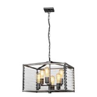 Pendelleuchte eckig Metall Glas E27 B: 49,3 cm Gunmetal Grau