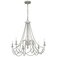 Kronleuchter Metall Holzperlen 71,1 cm breit Shabby Grau...