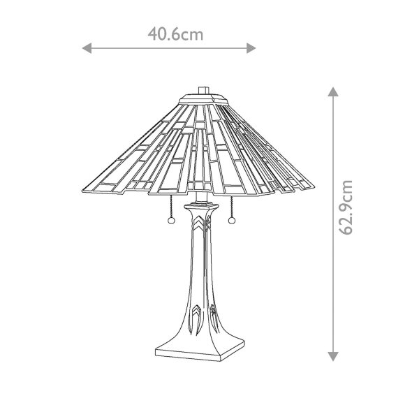 Tischleuchte Zugschalter 62,9 cm hoch Tiffany Stil 2x E27