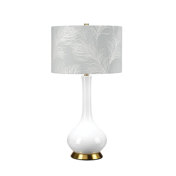 Nachttischlampe Stoff Keramik E27 69 cm Retro Weiß grau