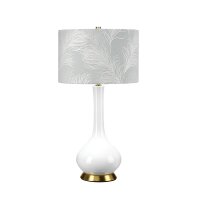 Nachttischlampe Stoff Keramik E27 69 cm Retro Wei&szlig; grau