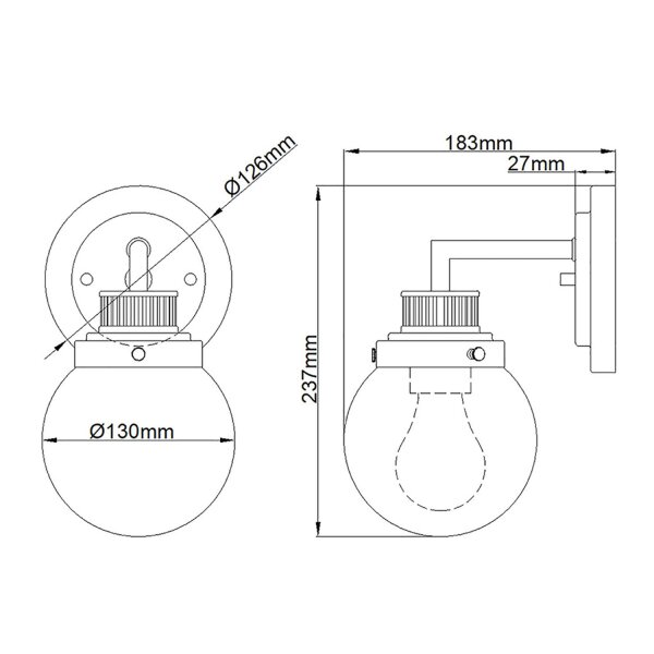 Badezimmerleuchte Wand IP44 H: 23,7 cm Glas Metall in Chrom