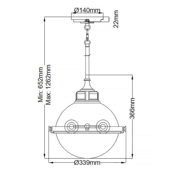 Hängelampe Metall Glas E27 Ø 33,9 cm H: max. 126,2 cm