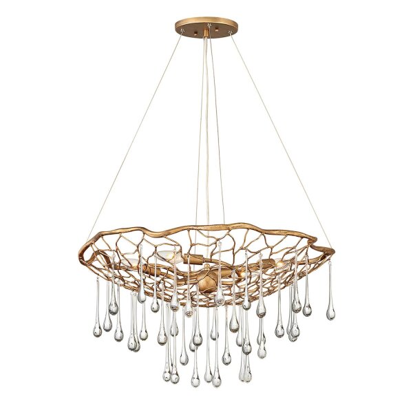 Hängelampe Gold brüniert B:66 cm aus Metall Kristall 4x E14