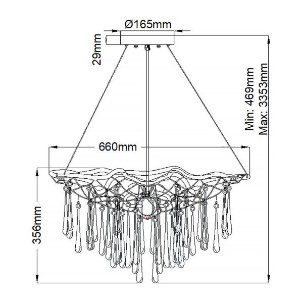 Hängelampe Gold brüniert B:66 cm aus Metall Kristall 4x E14