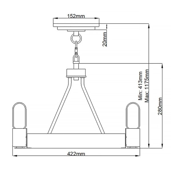 Kronleuchter rund D: 42,2 cm H: max. 117,5 cm Metall 3x E27