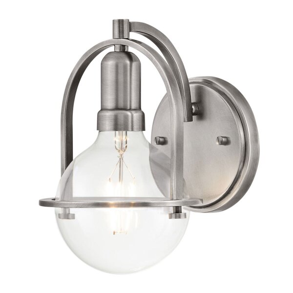 Wandleuchte Metall Glas H: 23,3 cm Nickel gebürstet E27