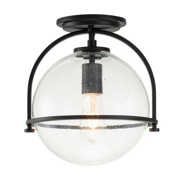 Deckenleuchte Metall Glas E27 rund Ø 28,2 cm Schwarz