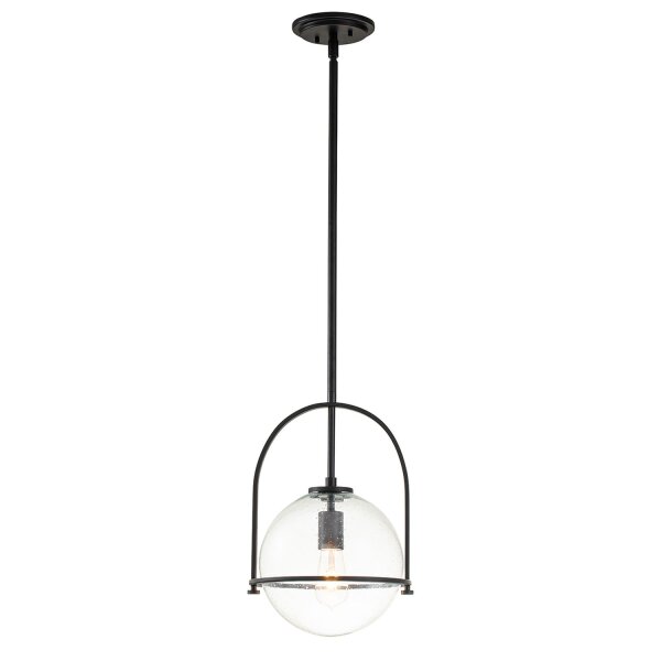 Pendelleuchte Metall Glas E27 rund D: 28,9 cm Schwarz