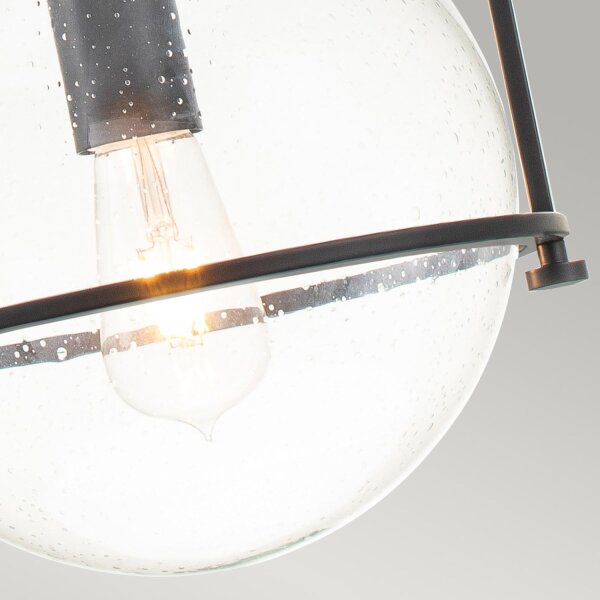 Pendelleuchte Metall Glas E27 rund D: 28,9 cm Schwarz