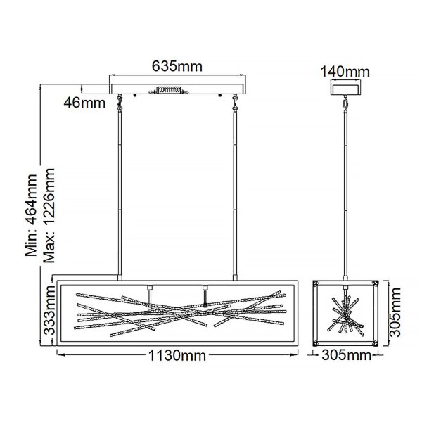 LED Hängeleuchte Schwarz Gold 113 cm lang 3000 K verstellbar