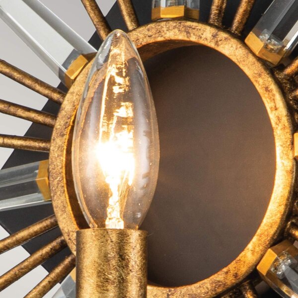 Wandleuchte Kristall Metall E14 B: 31,8 cm in Gold Schwarz