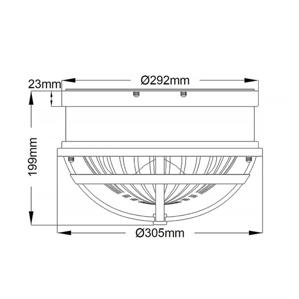 Deckenleuchte rund Ø 30,5 cm Metall Riffelglas 2x E27