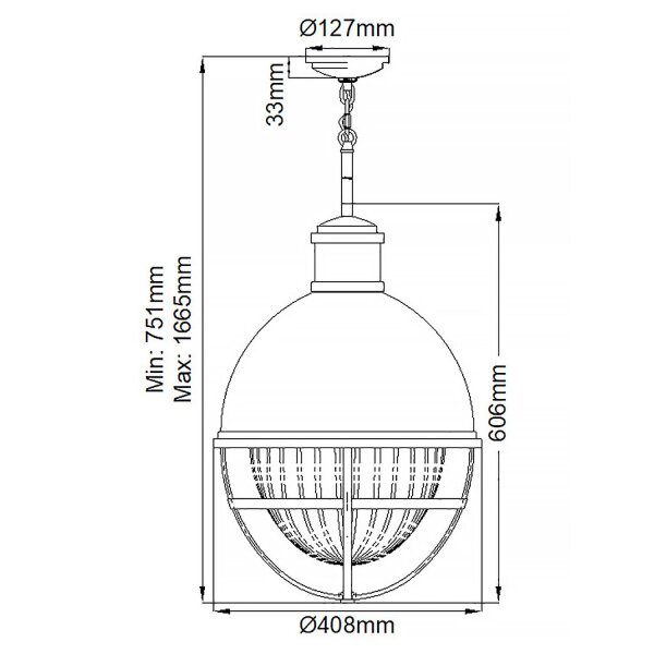 Hängelampe Metall Glas E27 D: 40,8 cm H: max. 166,5 cm
