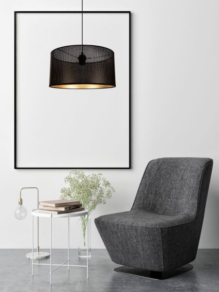 Pendelleuchte Metall Loft E27 rund B:40 cm Schwarz Gold