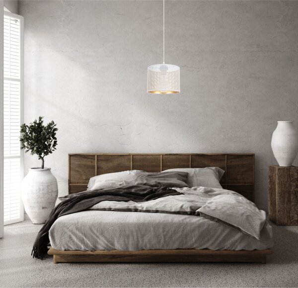 Pendelleuchte Metall Weiß Gold E27 rund Ø20 cm Loft