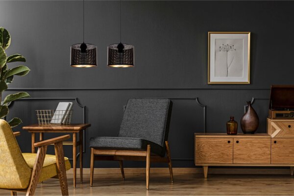 Pendelleuchte Metall Schwarz Gold E27 2-flmg 50 cm lang