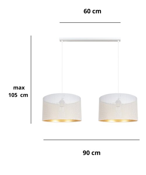 Große Pendelleuchte Metall Weiß Gold E27 2-flmg L:90 cm