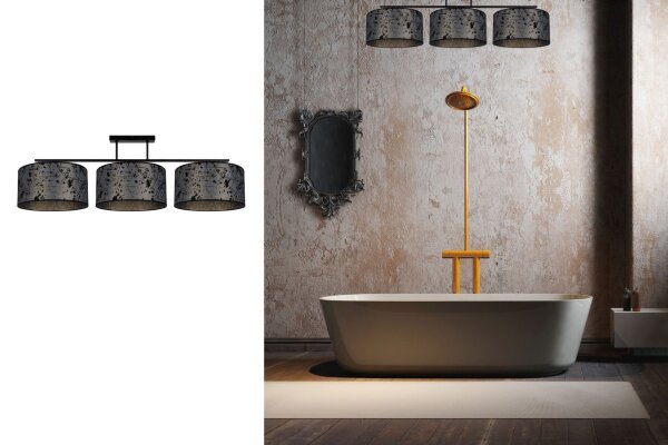 Blendarme Deckenlampe Stoff Graphit Muster E27 3-flmg