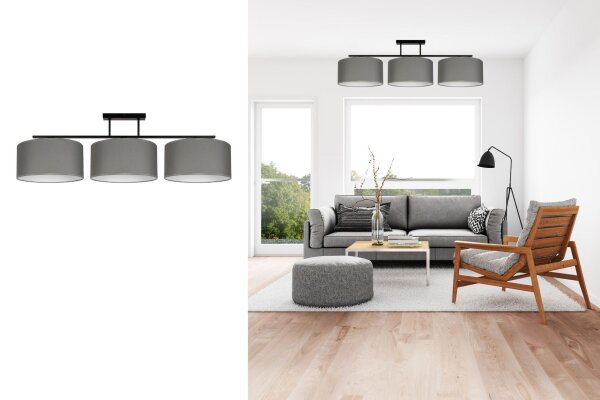 Gemütliche Deckenlampe Stoff Graphit Weiß E27 3-flammig