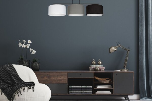 Gemütliche Deckenlampe Stoff Weiß Grau Schwarz 3-flmg