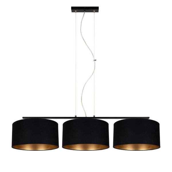 Gemütliche Pendelleuchte Stoff Schwarz Gold E27 100 cm
