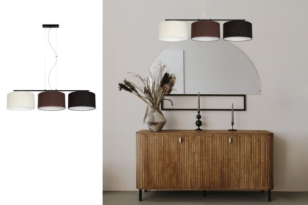 Lange Hängelampe Stoff Ecru Braun Schwarz E27 L:100 cm