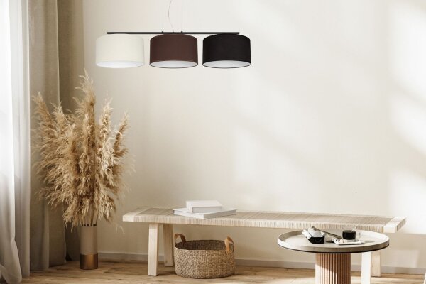 Lange Hängelampe Stoff Ecru Braun Schwarz E27 L:100 cm
