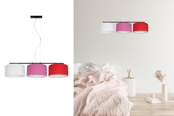 Gemütliche Hängelampe Stoff Weiß Rosa Rot E27 L:100 cm