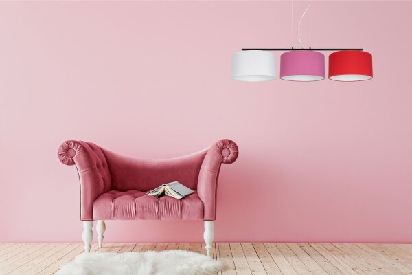 Gemütliche Hängelampe Stoff Weiß Rosa Rot E27 L:100 cm
