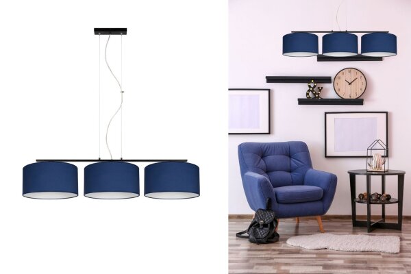 Blendarme Hängelampe Stoff Schwarz Blau E27 L:100 cm
