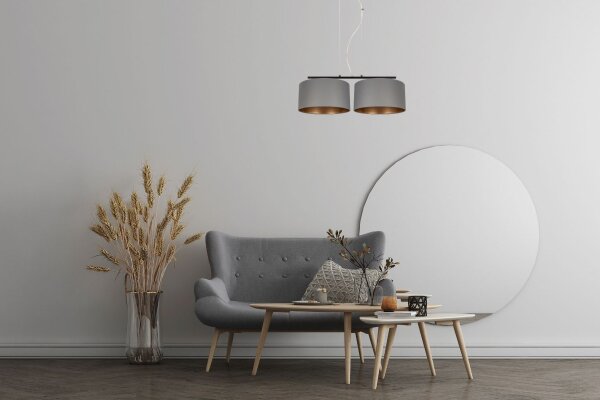 Stoff Hängelampe blendarm Graphit Gold E27 70 cm lang