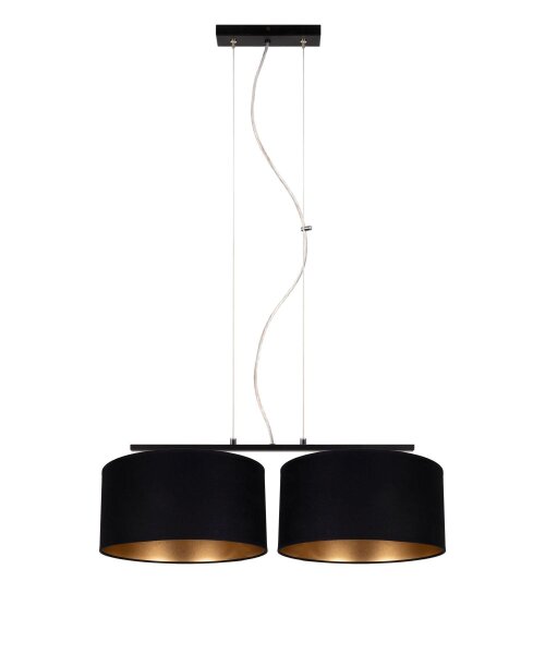 Stoff Hängelampe blendarm Schwarz Gold E27 70 cm lang