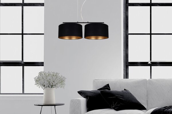 Stoff Hängelampe blendarm Schwarz Gold E27 70 cm lang